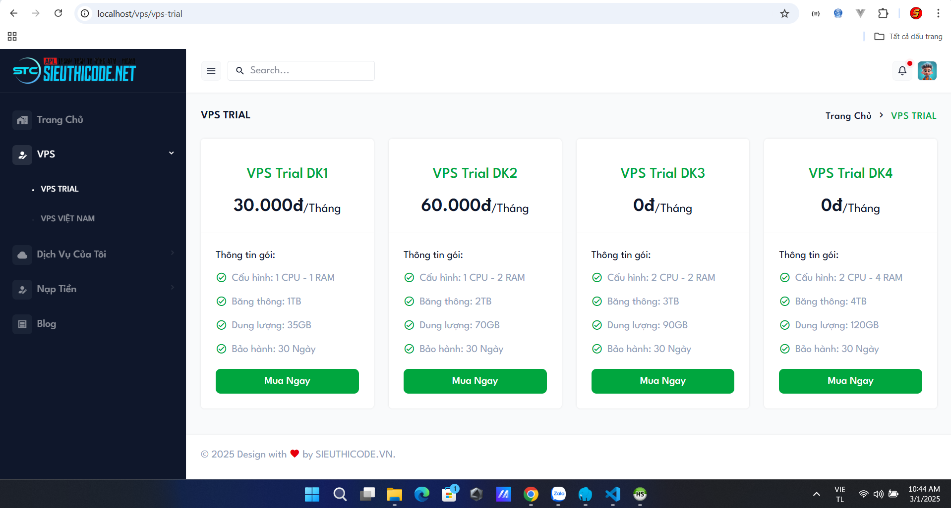 Code bán vps đơn tay, phù hợp với bán vps trial