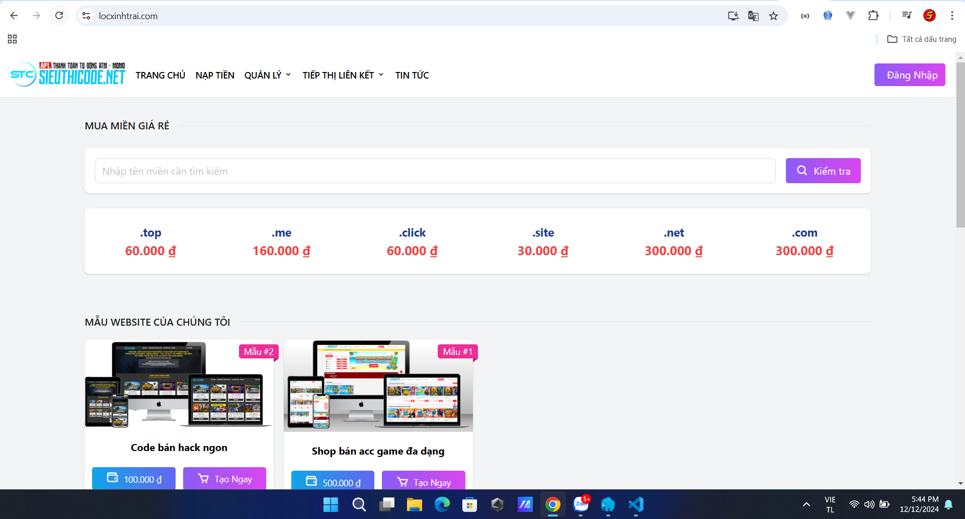 Code cron, bán miền và tạo website đơn tay, bán code website